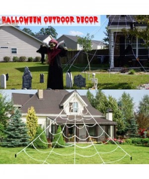 23FT Halloween Decorations Outdoor Large Triangular Spider Web with 20 Pcs Fake Plastic Spiders+5 Ground Stakes+200 sq ft Str...