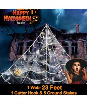 23FT Halloween Decorations Outdoor Large Triangular Spider Web with 20 Pcs Fake Plastic Spiders+5 Ground Stakes+200 sq ft Str...