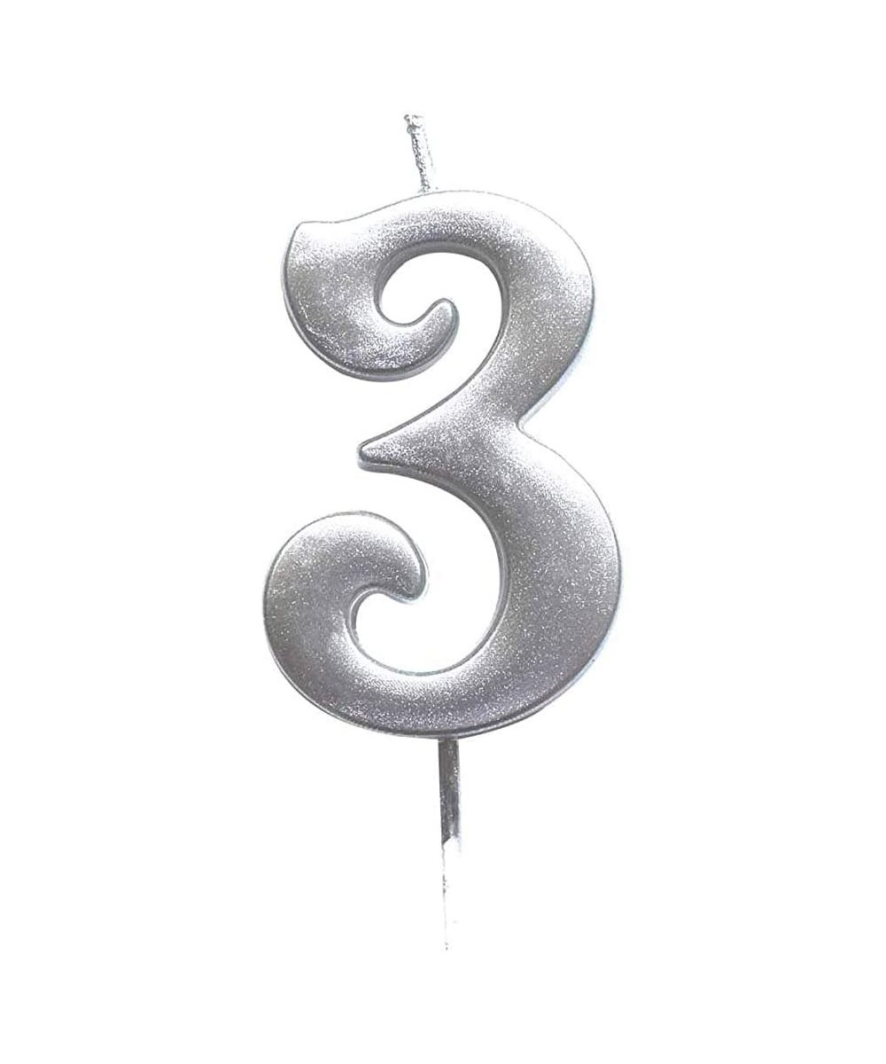 Number Silver 3 Cake Numeral Candles- Birthday Numeral Candles for Birthday- Wedding- Theme Party- Celebrating (Sivler 3) - S...