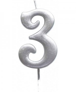 Number Silver 3 Cake Numeral Candles- Birthday Numeral Candles for Birthday- Wedding- Theme Party- Celebrating (Sivler 3) - S...