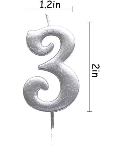 Number Silver 3 Cake Numeral Candles- Birthday Numeral Candles for Birthday- Wedding- Theme Party- Celebrating (Sivler 3) - S...