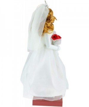 Newlywed Bride Christmas Nutcracker - Traditional Wooden Decorative Figure in a White Wedding Gown with a Bouquet of Red Rose...