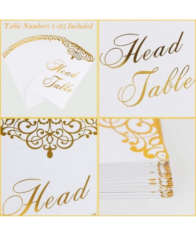 Gold Wedding Table Numbers 1-25 & Head Table Card- Double Sided Gold Foil Calligraphy Design Table Numbers for Wedding Recept...