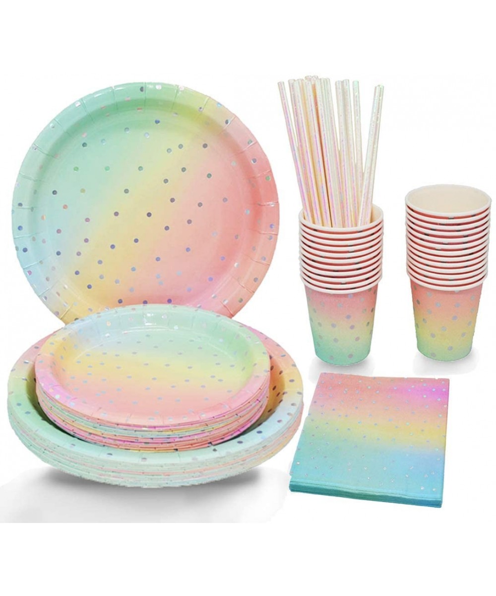 Sliver Dot Disposable Paper Party Plates Set 25 Dinner Plates- 25 Dessert Plates- 25 Cups- 25 Napkins- 25 Straws Dinnerware S...