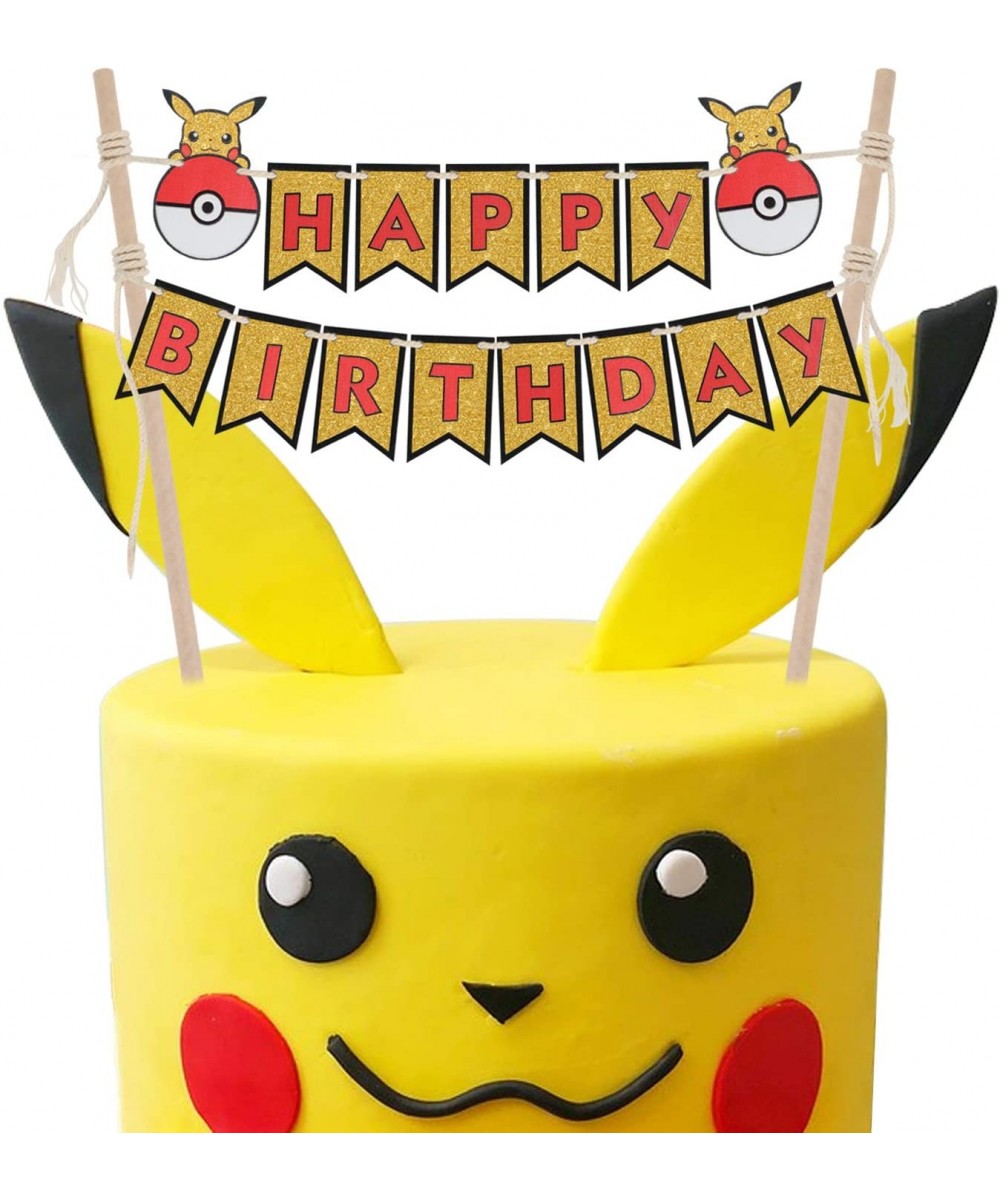 Pikachu Happy Birthday Gold Glitter Cake Bunting Banner Topper Perfect for Baby Shower Kids Birthday Party Decorations - 002 ...