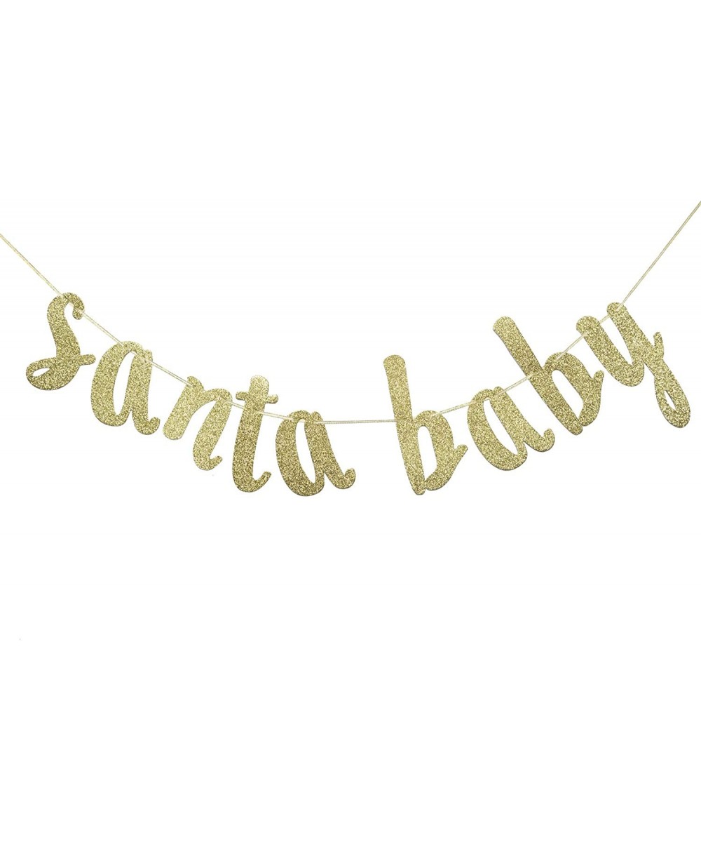 Santa Baby Banner Sign Gold Glitter Decorations for Christmas Winter Baby Shower Gender Reveal Decor Kid's Birthday Neutral T...