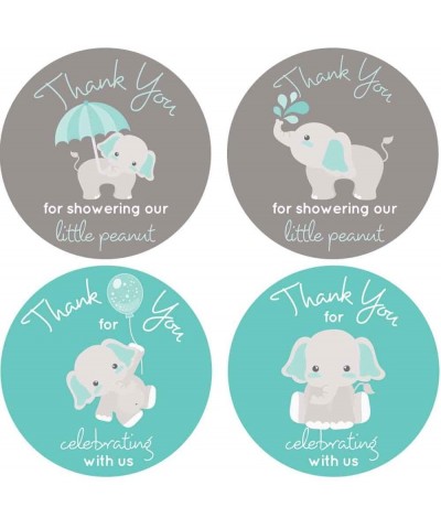 2 Inch Thank You Stickers Boy Baby Shower Favors Gray Elephant 60 Labels (Aqua) - Aqua - C2180ZDKW59 $5.61 Favors