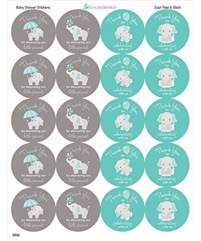 2 Inch Thank You Stickers Boy Baby Shower Favors Gray Elephant 60 Labels (Aqua) - Aqua - C2180ZDKW59 $5.61 Favors