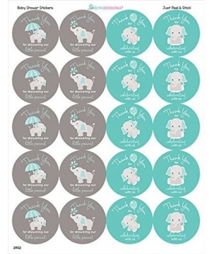 2 Inch Thank You Stickers Boy Baby Shower Favors Gray Elephant 60 Labels (Aqua) - Aqua - C2180ZDKW59 $5.61 Favors