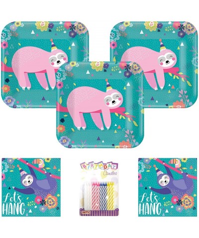 Sloth Party Supplies Pack Serves 16 9" Plates and Luncheon Napkins with Birthday Candles (Bundle for 16) - CE196UCY9SK $14.88...