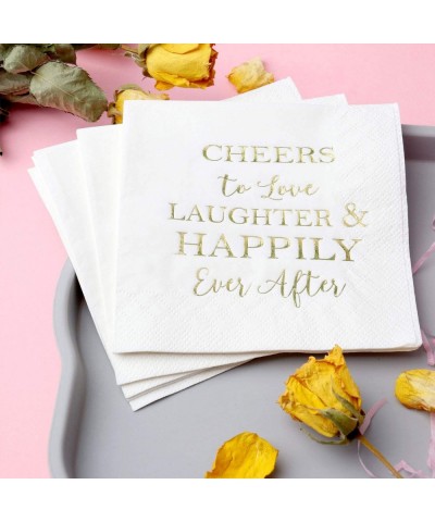 100 Pcs Wedding Napkins Gold Love Laughter and Happily Ever After Bridal Shower Napkins 4.5 sq.in. - Gold - CY18W542CAS $12.6...