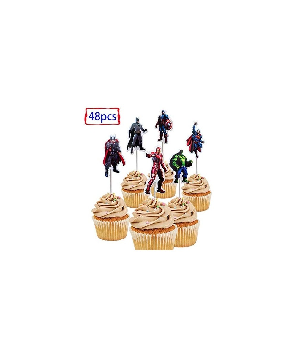 48pcs The Avengers and Superman Cupcake Toppers for Birthday Party Cake Decoration Supplies - CG18WXD0C2S $7.24 Cake & Cupcak...