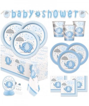 Boy Baby Shower Party Supplies Set - Blue Elephant Design Includes Plates- Cups- Napkins- Tablecover- Banner Decorations (Del...
