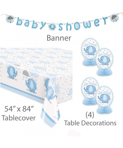 Boy Baby Shower Party Supplies Set - Blue Elephant Design Includes Plates- Cups- Napkins- Tablecover- Banner Decorations (Del...