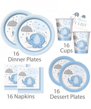 Boy Baby Shower Party Supplies Set - Blue Elephant Design Includes Plates- Cups- Napkins- Tablecover- Banner Decorations (Del...