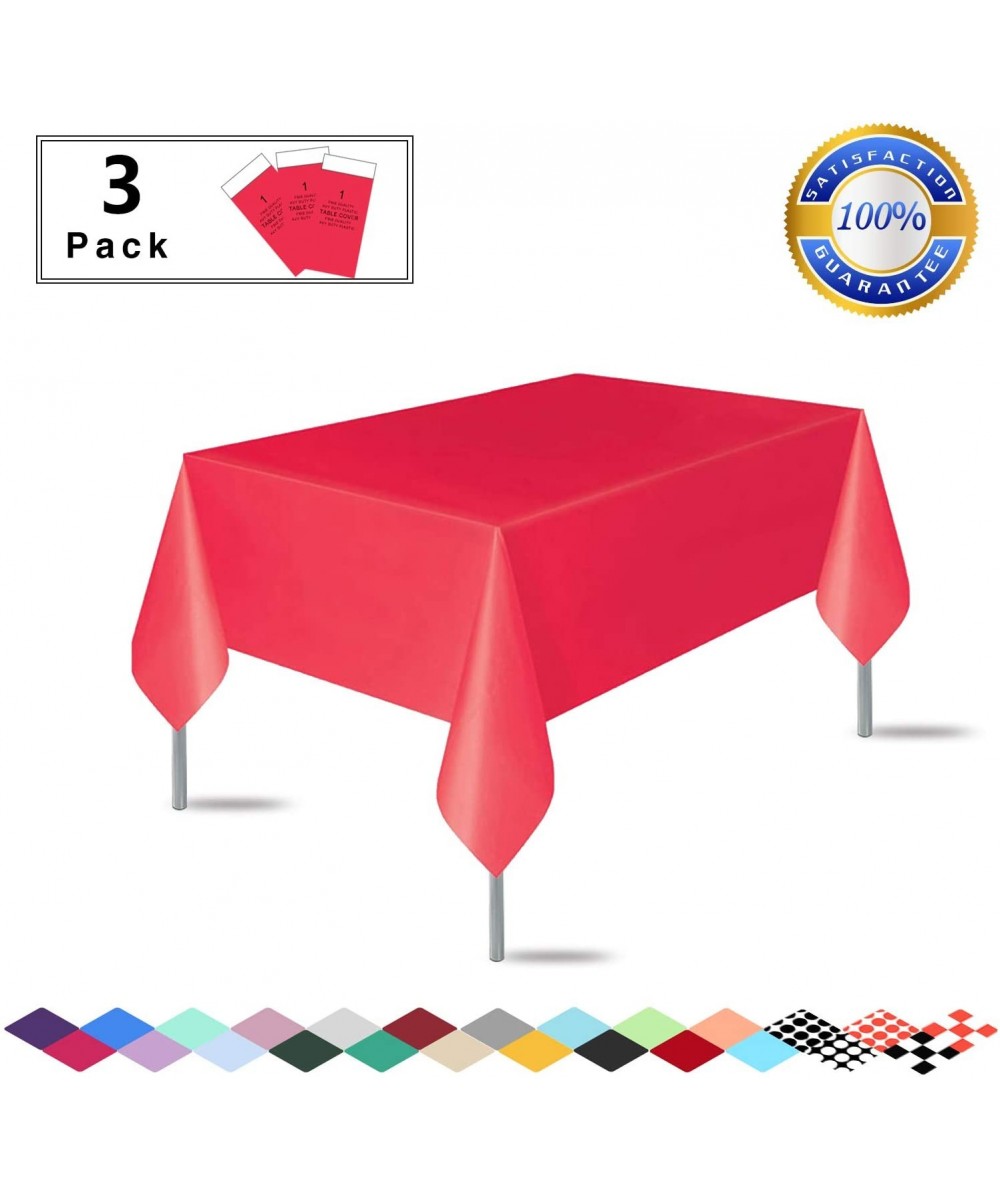 3 Pack Premium Disposable Plastic Red Tablecloth (54"x 108") Rectangle Table Cover for Wedding- Party- Banquet- Burgundy - Re...