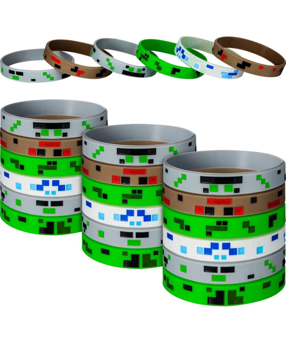 36 Pieces Pixelated Miner Crafting Style Character Wristband Bracelets Silicone Wristbands- Pixelated Theme Bracelet Designs ...