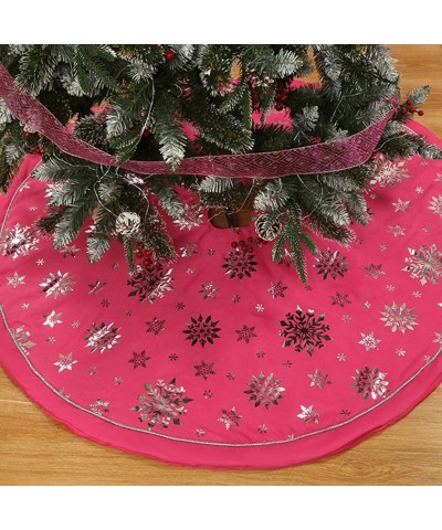 48" Christmas Tree Skirt with Round Trim Snowflake Imitation Linen Classic Tree Skirt Blanket for Xmas Decor Festive Christma...