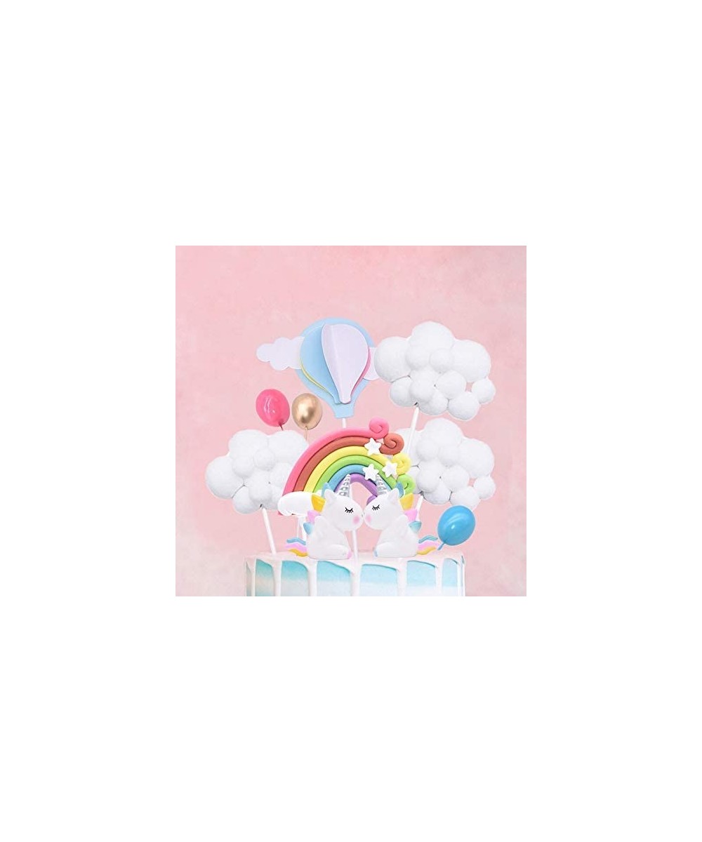 Colorful Rainbow Cake Topper/Wedding Cake Flags/Cupcake Picks Set-Include Cloud Balloon Unicorn Hot Air balloon/Boy Girl Kid ...