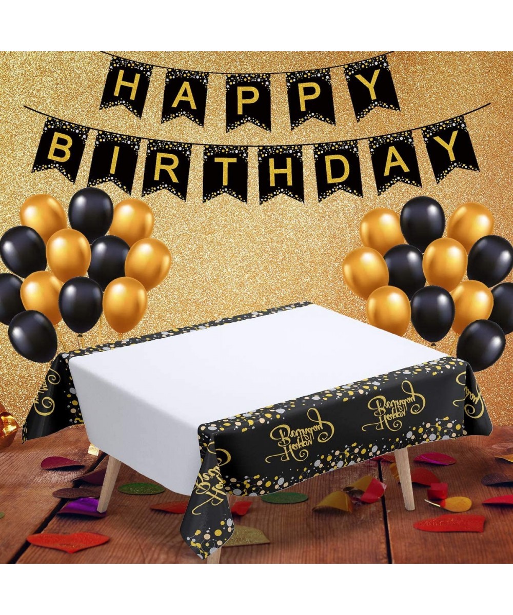 Birthday Party Decorations Kit- Gold Glittery Happy Birthday Banner- 24 Confetti Balloons(Black- Golden)- 1 Tablecloth for Bi...