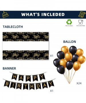 Birthday Party Decorations Kit- Gold Glittery Happy Birthday Banner- 24 Confetti Balloons(Black- Golden)- 1 Tablecloth for Bi...