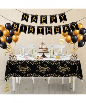 Birthday Party Decorations Kit- Gold Glittery Happy Birthday Banner- 24 Confetti Balloons(Black- Golden)- 1 Tablecloth for Bi...