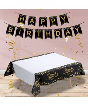 Birthday Party Decorations Kit- Gold Glittery Happy Birthday Banner- 24 Confetti Balloons(Black- Golden)- 1 Tablecloth for Bi...