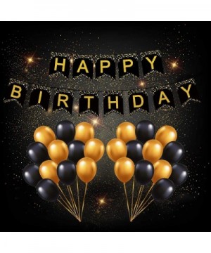 Birthday Party Decorations Kit- Gold Glittery Happy Birthday Banner- 24 Confetti Balloons(Black- Golden)- 1 Tablecloth for Bi...