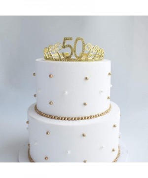 50th Birthday Gold Tiara and Sash Glitter Satin Sash and Crystal Rhinestone Tiara Crown for Happy 50th Birthday Party Supplie...