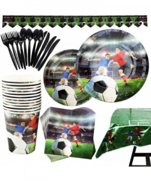 177 Piece Soccer Party Supplies Set Including Plates- Cups- Napkins- Spoons- Forks- Knives- Tablecloth and Banner- Serves 25 ...