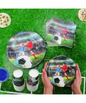 177 Piece Soccer Party Supplies Set Including Plates- Cups- Napkins- Spoons- Forks- Knives- Tablecloth and Banner- Serves 25 ...