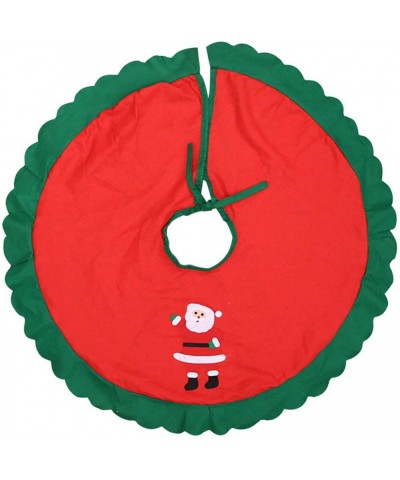 Christmas Tree Skirt- 36 Inches Round Red Tree Skirt with Santa Design Green Edge for Xmas Party Holiday Home Decorations - G...