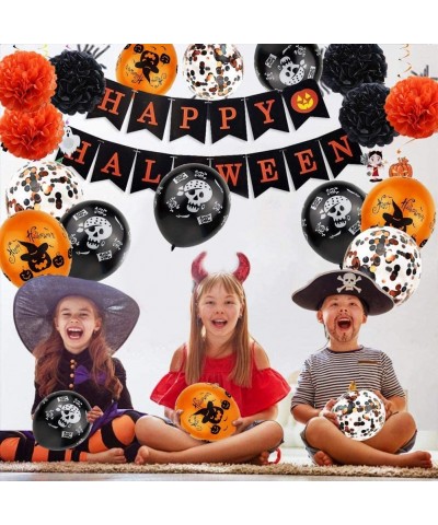 Party Decorations Clearance Party Decoration Set- Fishtail Flag- Skull Latex Balloon- Witch Pumpkin Latex Balloon- Black Spir...