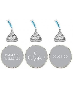 Personalized Wedding Chocolate Drop Label Stickers- Love- Gray- 216-Pack- for Engagement Bridal Shower Hershey's Kisses Party...