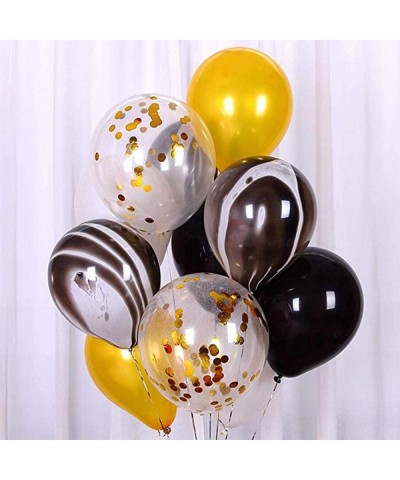 40PCS Gold Confetti Balloons Set 12 inch Gold Black Latex Balloons with 2 Ribbons for Wedding Birthday Graduation Party - Bla...