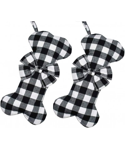 2 Pack Pet Dog Christmas Stockings Classic Buffalo Black White Plaid Large Bone Shape Hanging Christmas Stocking for Dogs Pet...