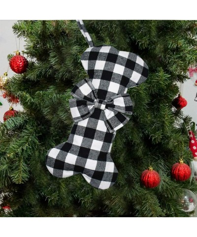 2 Pack Pet Dog Christmas Stockings Classic Buffalo Black White Plaid Large Bone Shape Hanging Christmas Stocking for Dogs Pet...