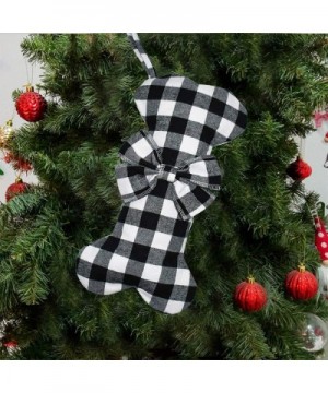 2 Pack Pet Dog Christmas Stockings Classic Buffalo Black White Plaid Large Bone Shape Hanging Christmas Stocking for Dogs Pet...