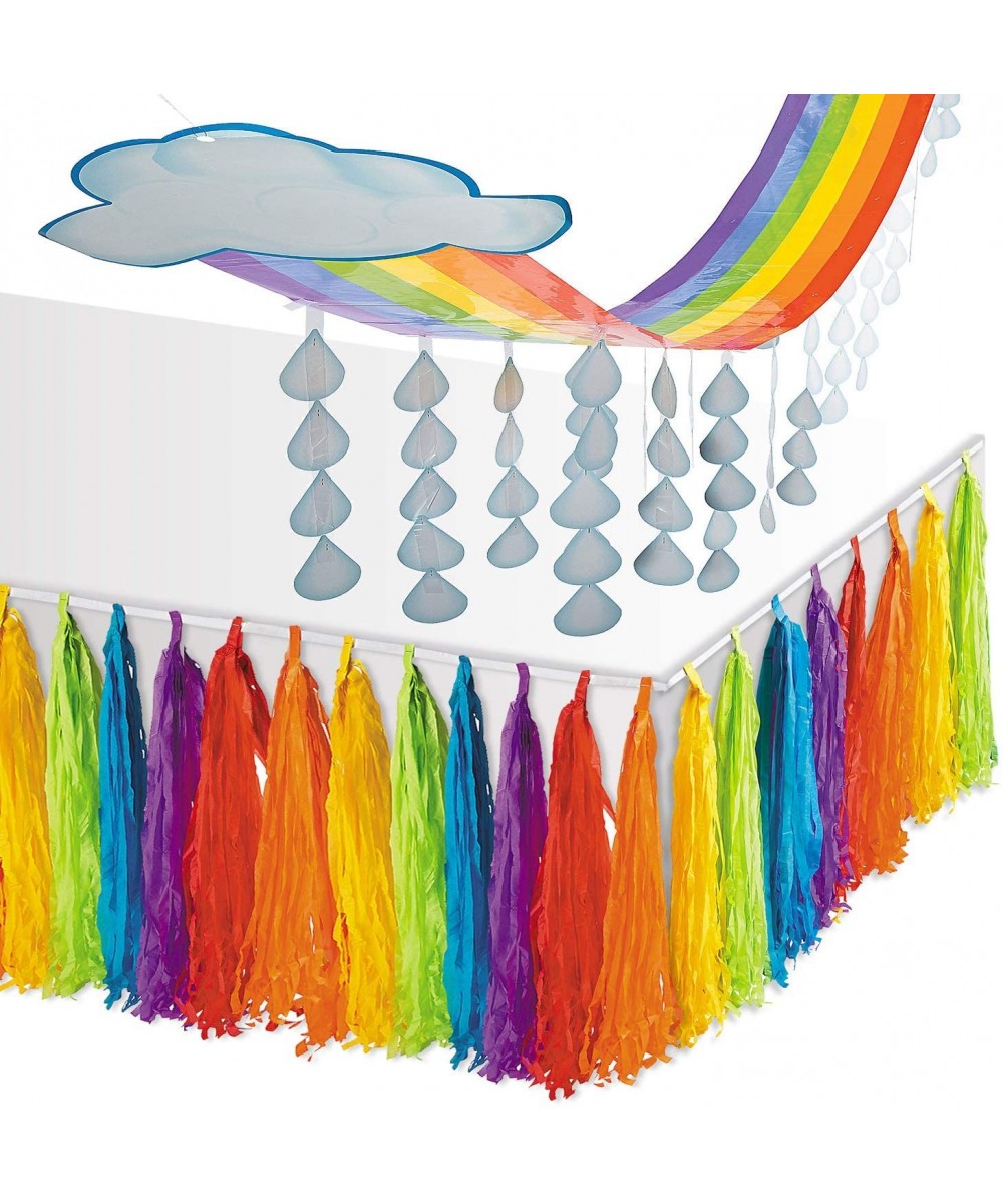Rainbow Party Supplies - Large Ceiling Decoration and Tissue Fringe Table Skirt - Ceiling Decoration and Tissue Fringe Table ...