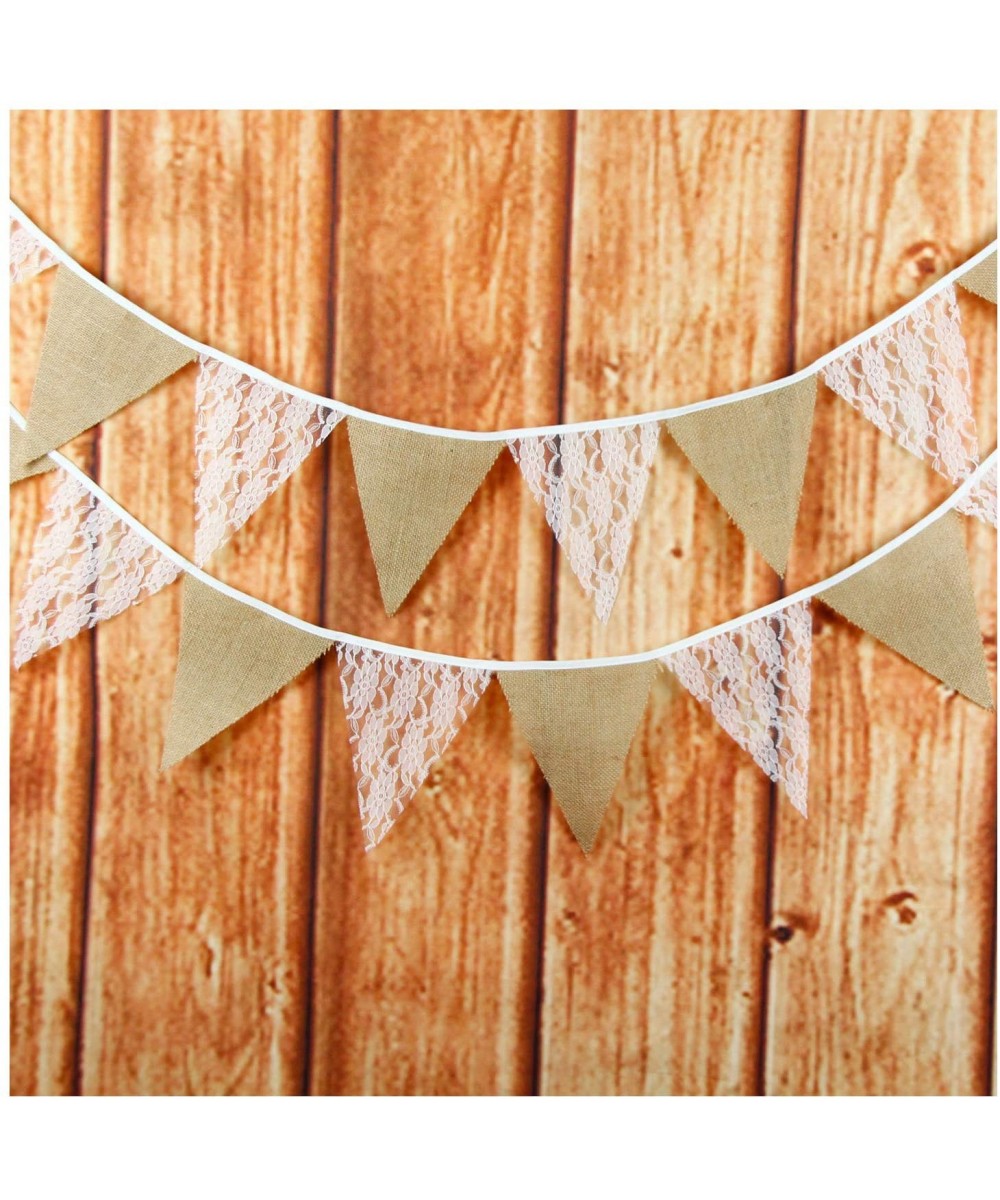 White Floral Lace Collection Rustic Linen Pennant Banner - 10.8 Feet - C318D84U3KM $5.36 Banners & Garlands
