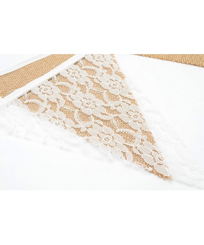 White Floral Lace Collection Rustic Linen Pennant Banner - 10.8 Feet - C318D84U3KM $5.36 Banners & Garlands