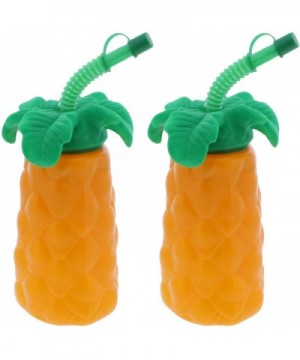 Plastic Orange Luau Palm Tree Summer Beach Straw Cup - Set of 2 - Orange - CL18RTCTUUW $7.10 Tableware