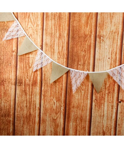 White Floral Lace Collection Rustic Linen Pennant Banner - 10.8 Feet - C318D84U3KM $5.36 Banners & Garlands