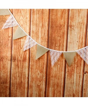 White Floral Lace Collection Rustic Linen Pennant Banner - 10.8 Feet - C318D84U3KM $5.36 Banners & Garlands