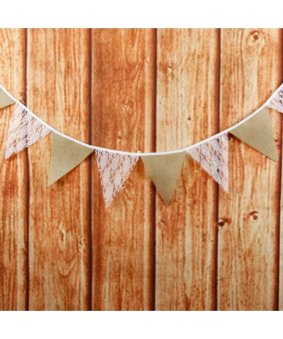 White Floral Lace Collection Rustic Linen Pennant Banner - 10.8 Feet - C318D84U3KM $5.36 Banners & Garlands