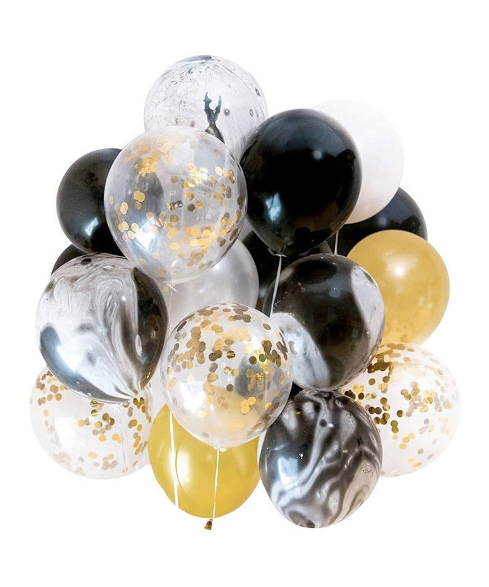 Confetti Balloons 40 Pack- Black Gold Agate 12 Inches Party Balloons with Golden Paper Confetti Dots DIY Set for Party- Weddi...