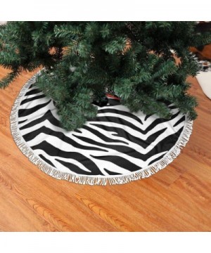 Christmas Tree Skirt 48" Inch Black and White Zebra Print Xmas Tree Skirt Mat with White Tassel for Party Holiday- Tree Skirt...
