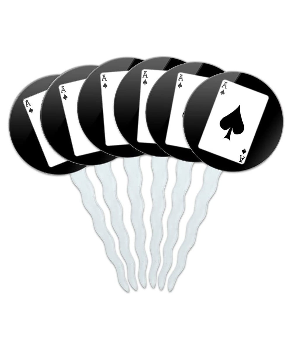 Set of 6 Cupcake Picks Toppers Decoration Gambling Track Cards Poker - Playing Cards Ace of Spades - Playing Cards Ace of Spa...