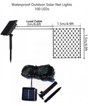 Solar Led Net Lights-100 LEDs Net Mesh Tree-Wrap Lights 4.9ft x 4.9ft-Dark Green Cable-8 Modes Outdoor String Decorative Ligh...