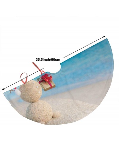 Sand Snowman On Beach Christmas Tree Skirt Merry Christmas Tree-Tree Skirt for Xmas Decor Festive Holiday Decoration - White ...